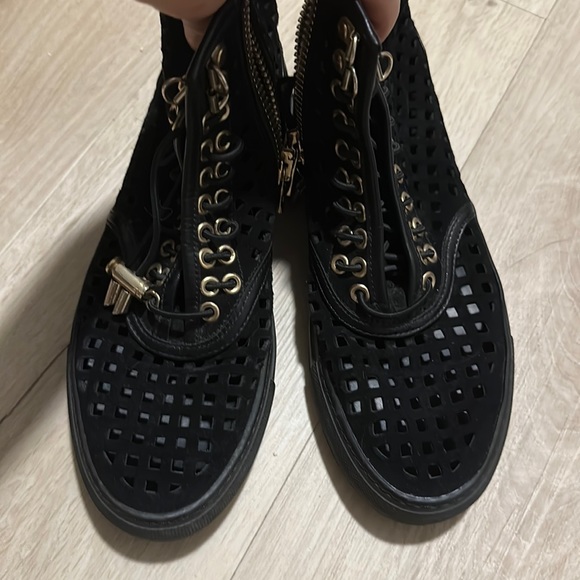 Balmain sneaker suede leather Black gold chain lace up - Picture 1 of 6